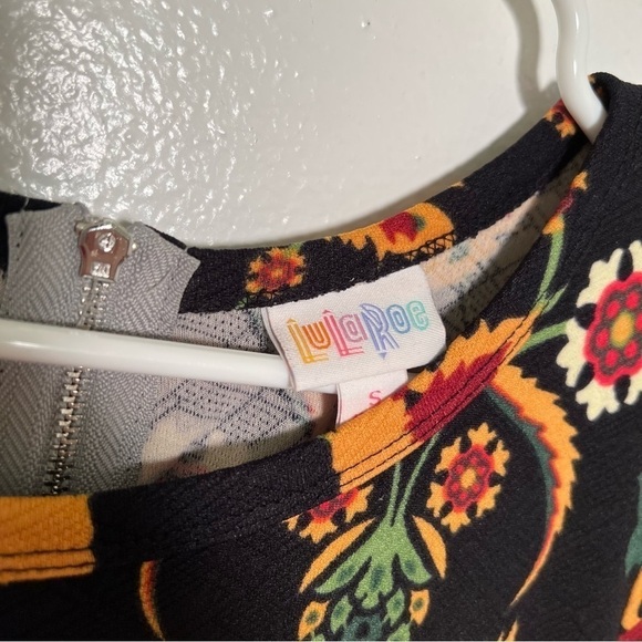 Lularoe Amelia Fit & Flare Dress Black Mustard Floral - Picture 11 of 12